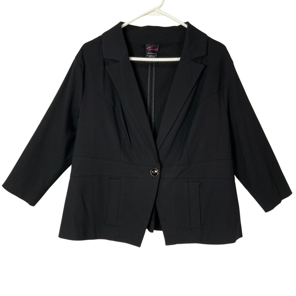 Torrid Black Ribbed Peplum Blazer Notched Lapel 3/4 Sleeve Single Button 0X
